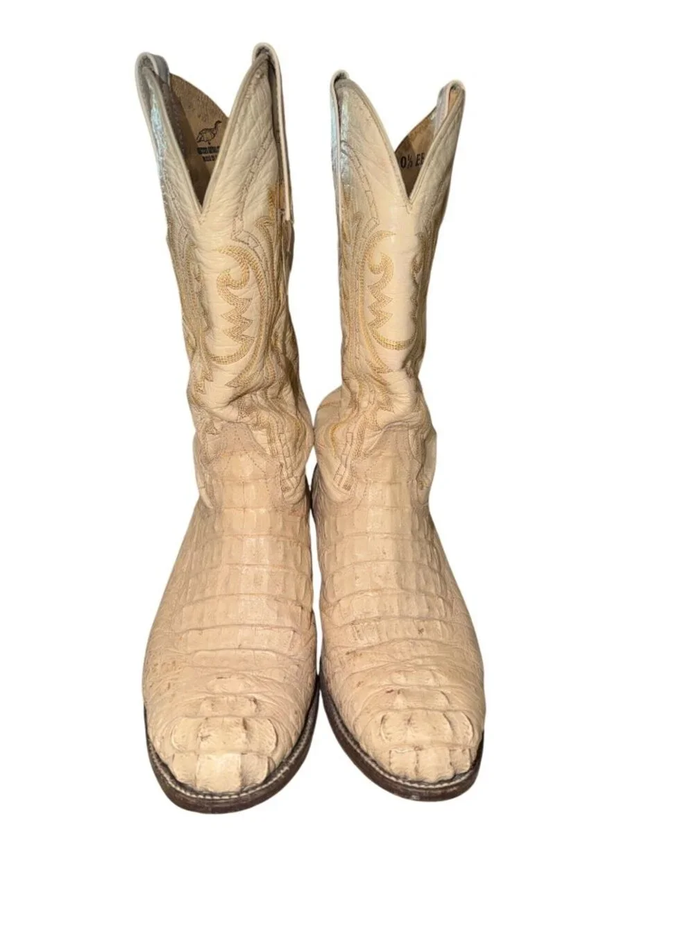 Corral Mens 10.5 EE Genuine Caiman Crocodile Leather Western Cowboy Boots Bone
